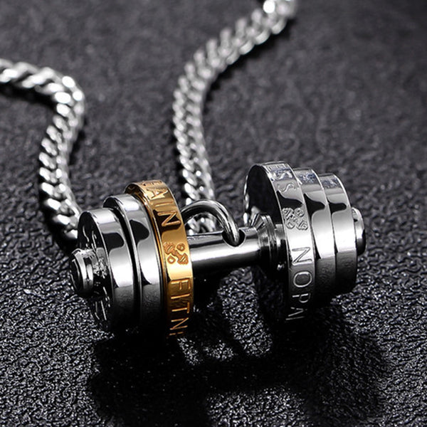 Stainless Steel Weights Gym Barbell Necklace Men